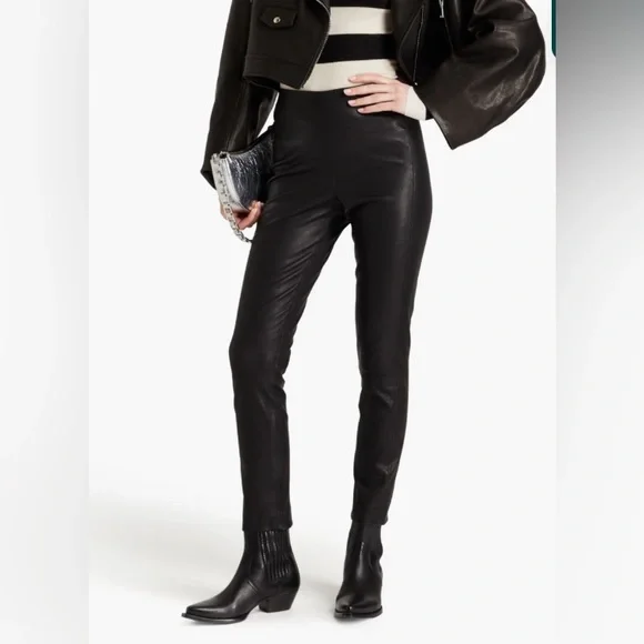 rag & bone BLACK HIGH-RISE LEATHER PANTS-100% LAMBSKIN SKINNY PANTS-LEGGINGS-sz0 - Picture 1 of 3